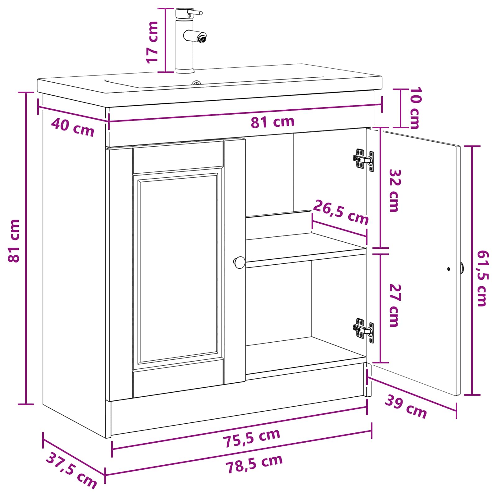Ensemble de mobilier de salle de bain Noir 78,5 x 37,5 x 81 cm