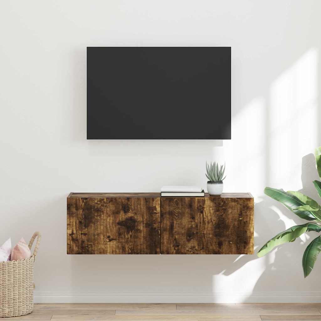 Meuble TV mural Chêne fumé 98 x 31 x 29,5 cm Bois d'ingénierie - XIOS