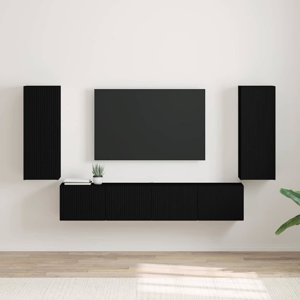 Meuble TV mural 2 pcs Noir 30 x 31 x 80 cm Bois d'ingénierie - XIOS