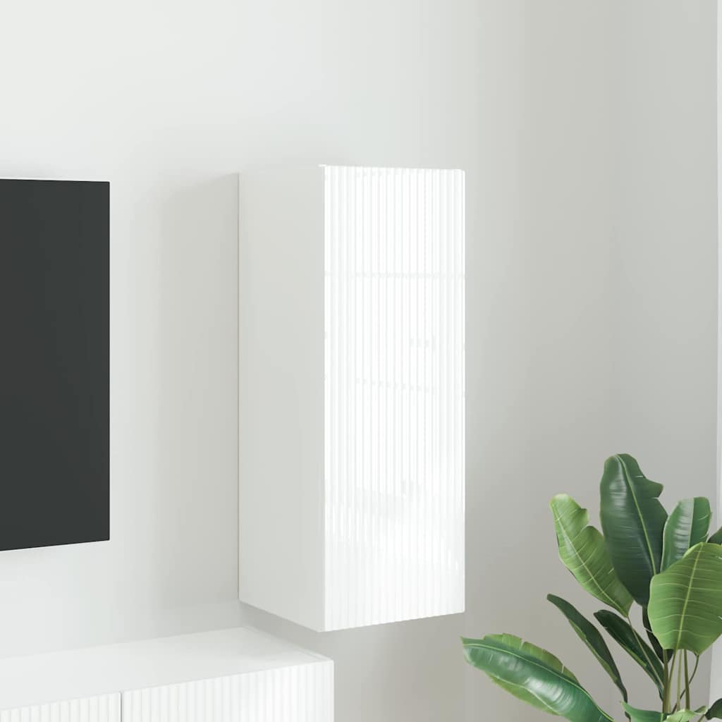 Meuble TV mural Montage mural Blanc Brillant 30 x 31 x 80 cm - XIOS