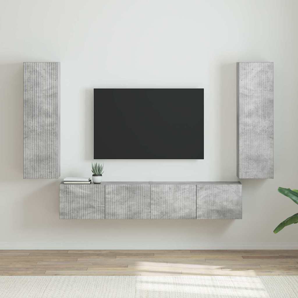 Meuble TV mural 2 pcs Béton 30 x 31 x 100 cm Bois d'ingénierie - XIOS