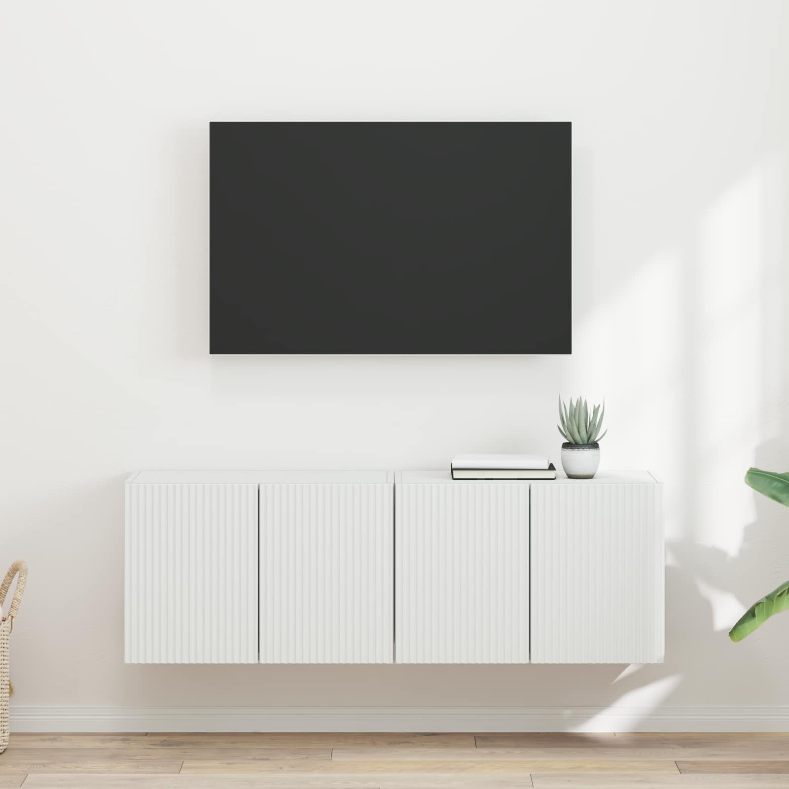 Meuble TV mural 2 pc Blanc Bois d'ingénierie