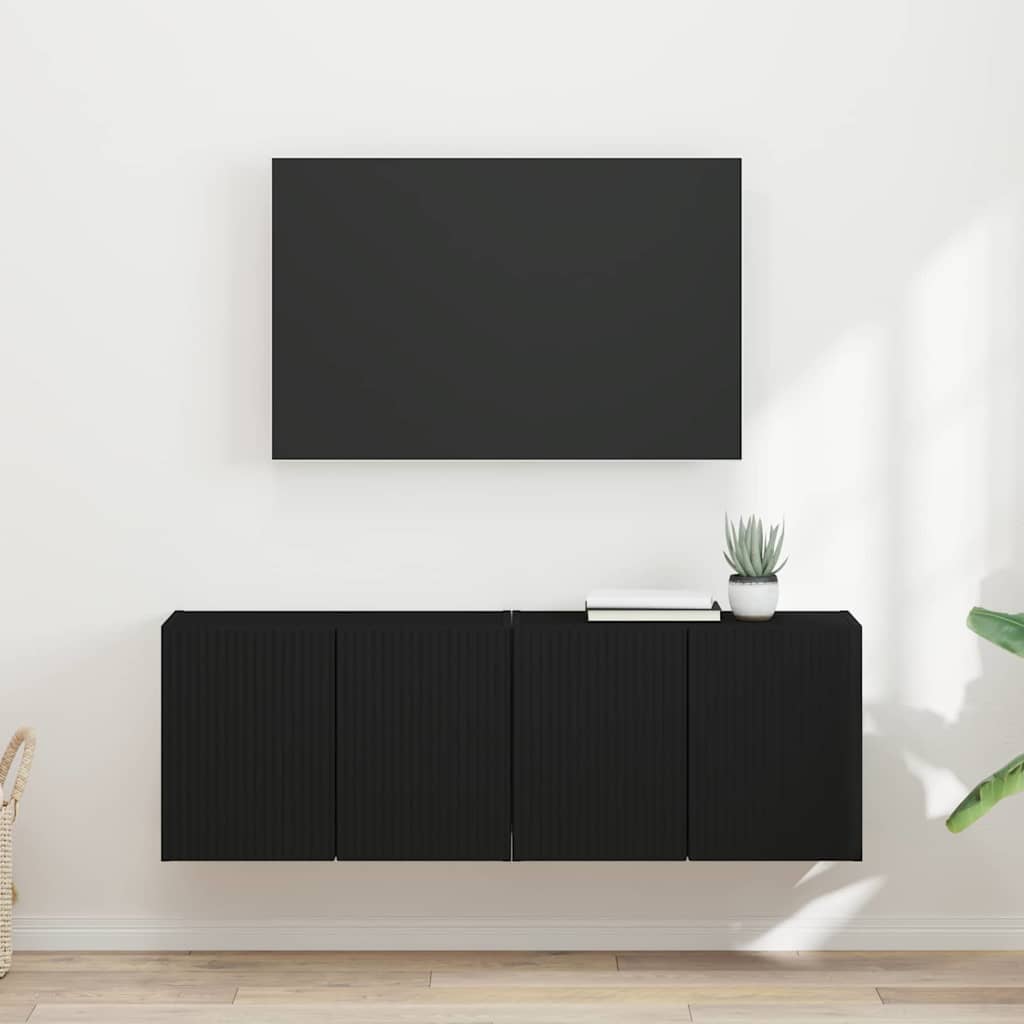 Meuble TV mural 2 pcs Noir 59,5 x 31 x 40 cm Bois d'ingénierie - XIOS