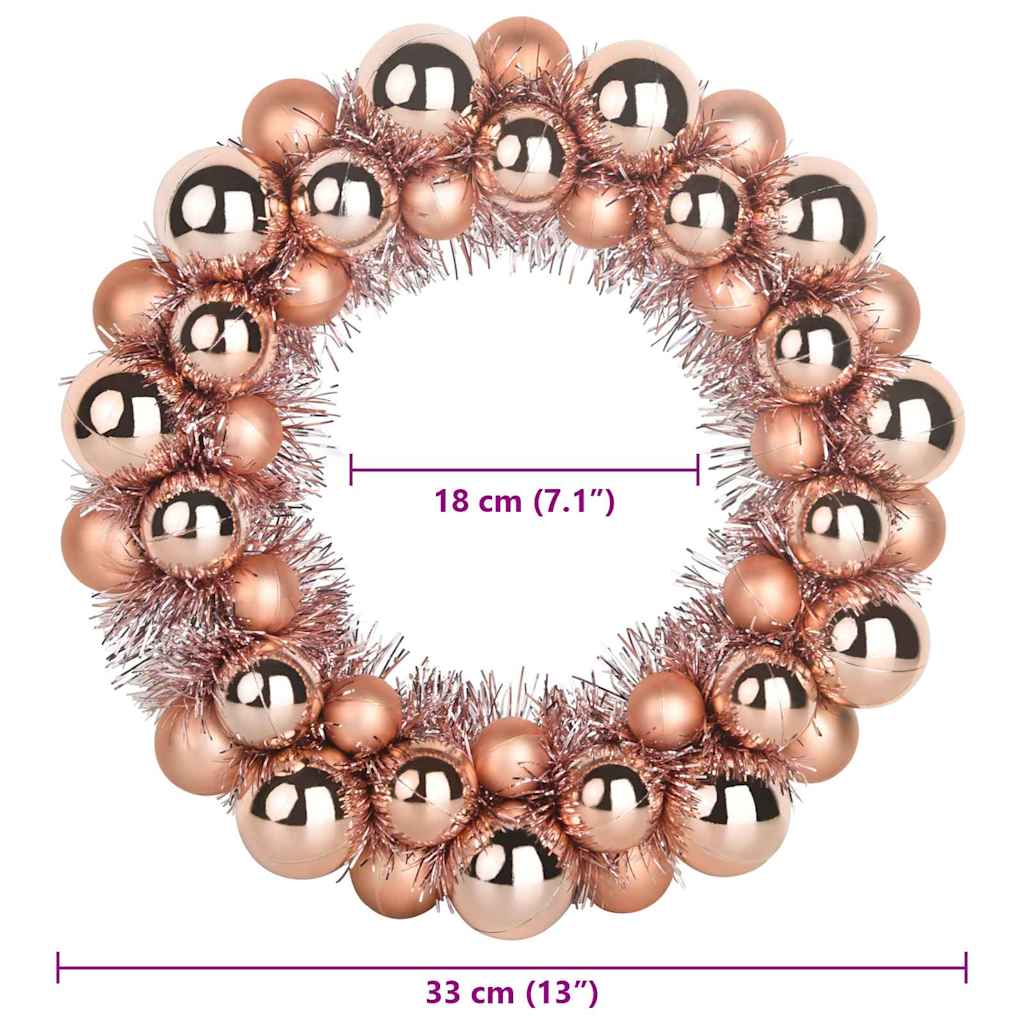 Couronnes de Boules de Noël 2 pcs Rose doré 33 x 33 x 7 cm - XIOS