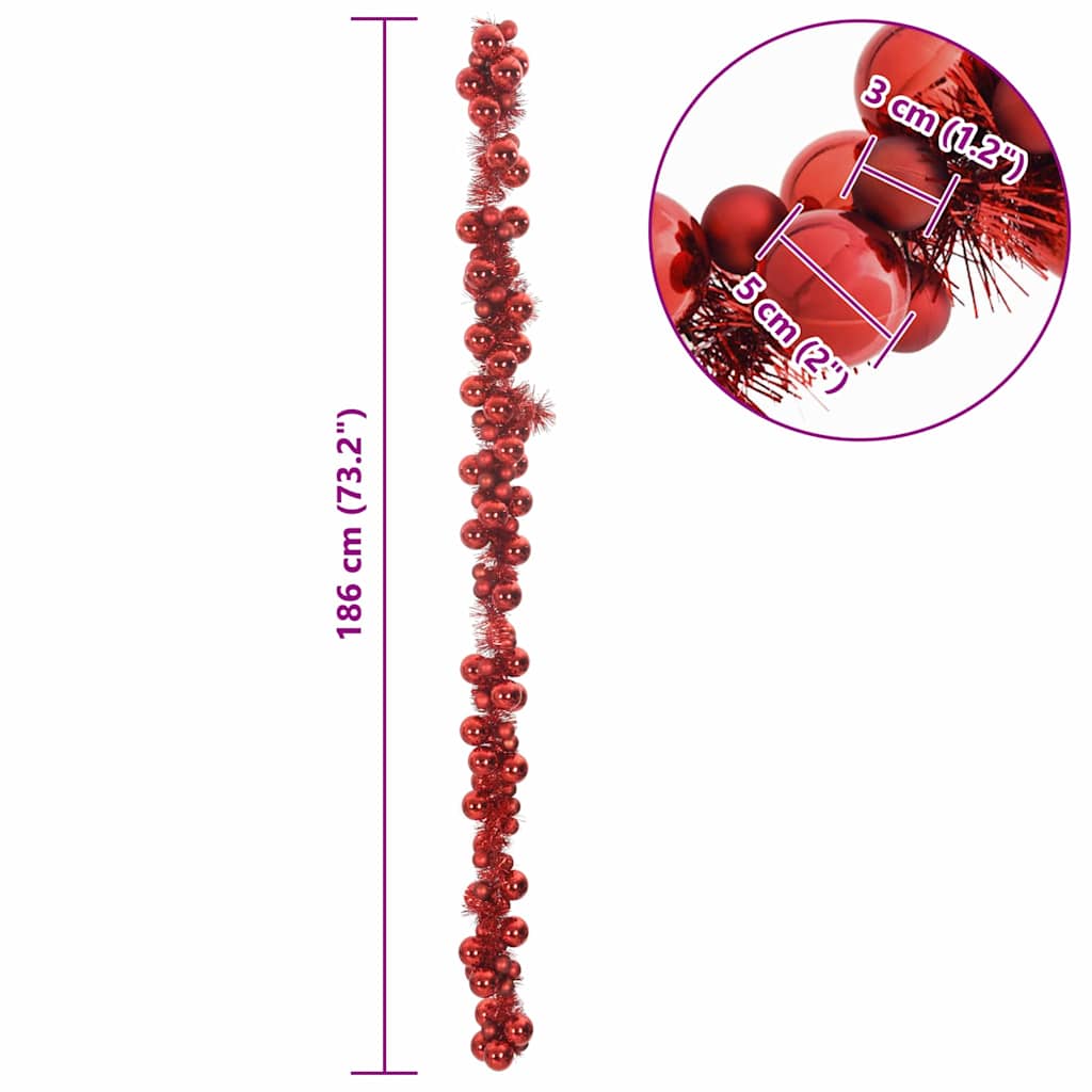 Guirlande de Boules de Noël Rouge 186 cm Polystyrène - XIOS