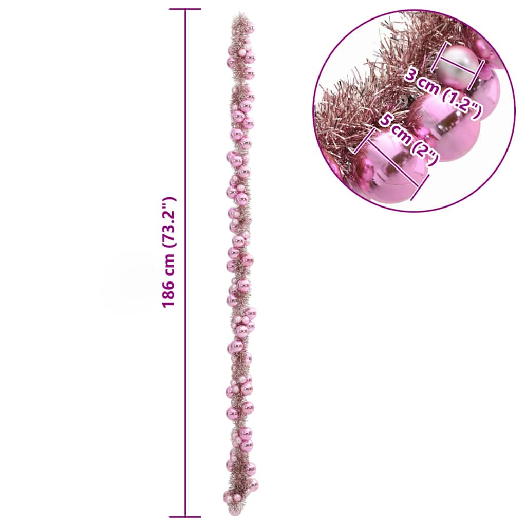 Guirlande de Boules de Noël Rose 186 cm Polystyrène - XIOS