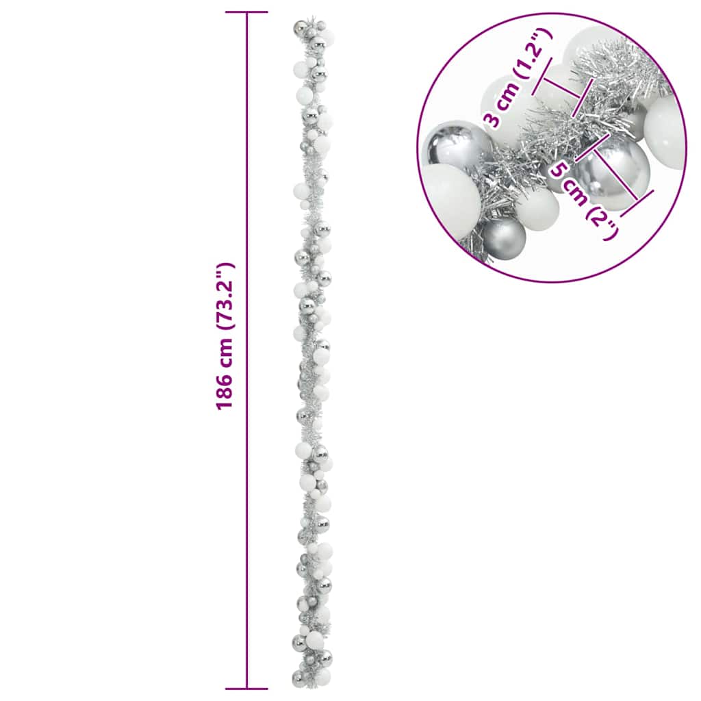 Guirlande de Boules de Noël Blanc et Argent 186 cm Polystyrène - XIOS