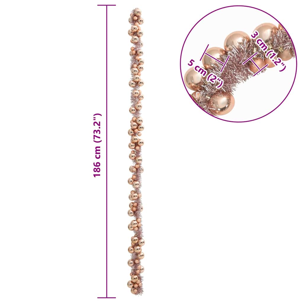 Guirlande de Boules de Noël Rose doré 186 cm Polystyrène - XIOS