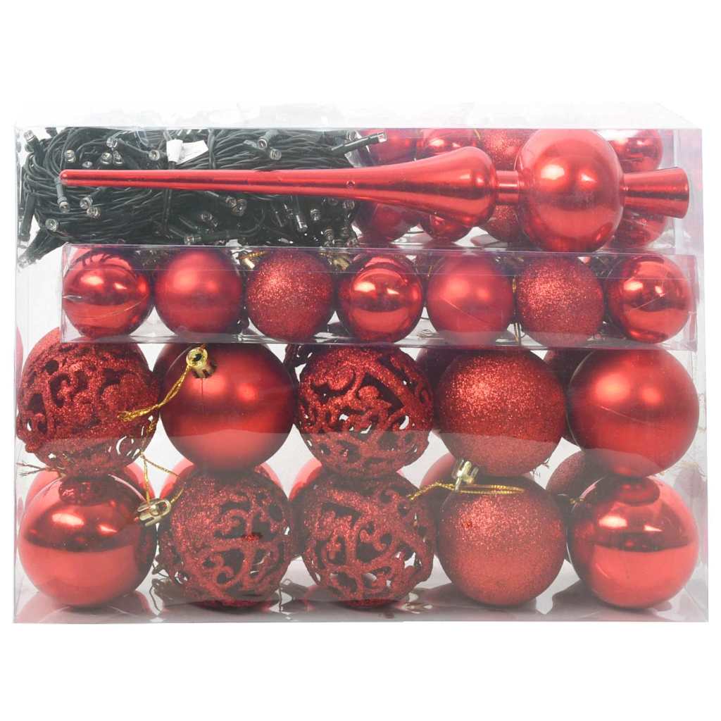 Ensemble de Boules de Noël avec 150 LED 61 pcs Rouge Plastique - XIOS