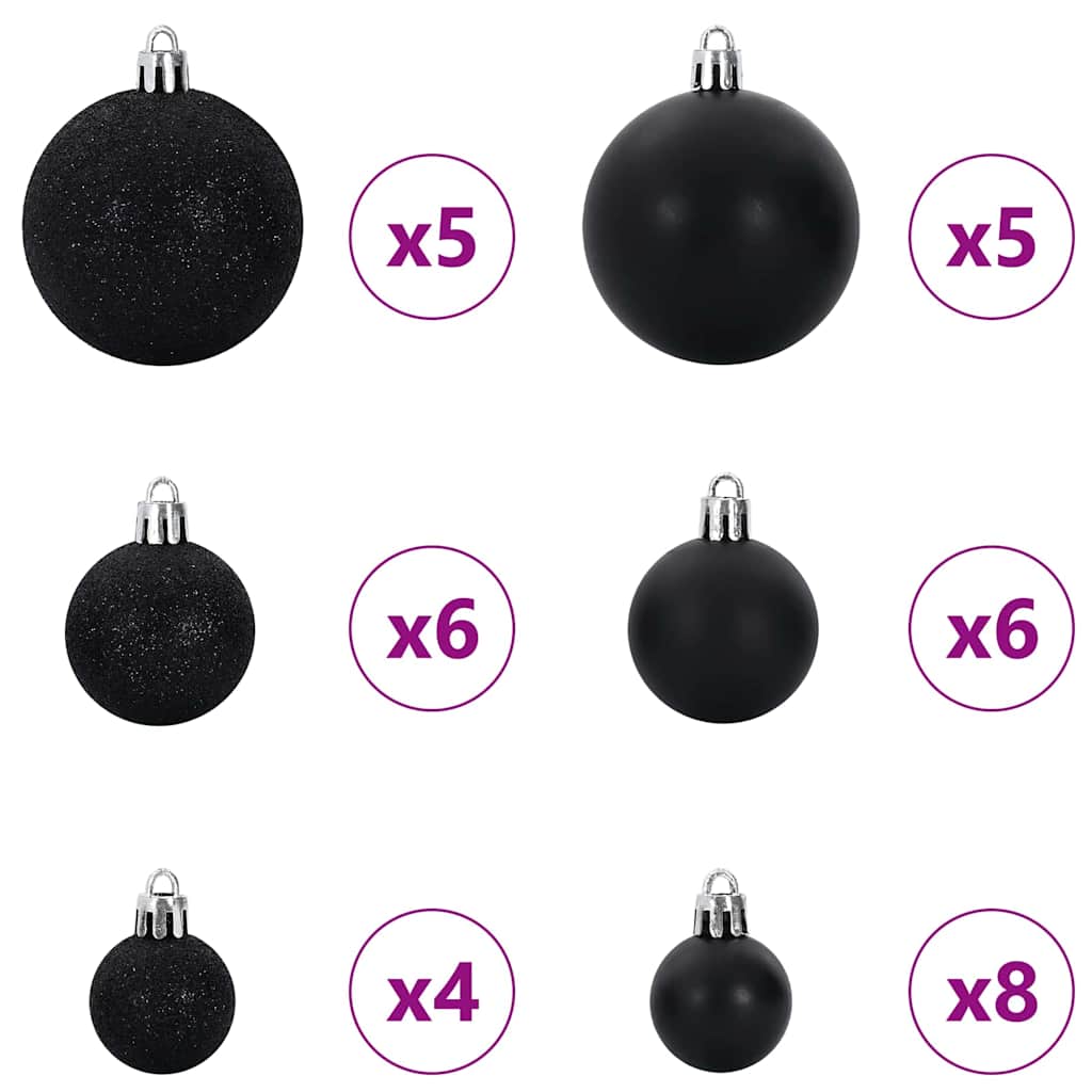 Ensemble de Boules de Noël avec 150 LED 61 pcs Noir Plastique - XIOS