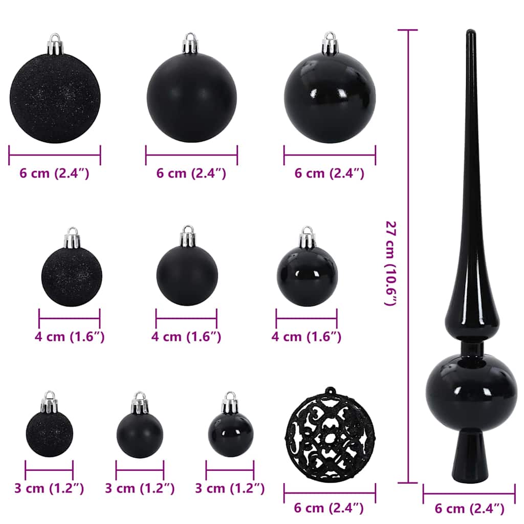 Ensemble de Boules de Noël avec 300 LED 120 pcs Noir Plastique - XIOS