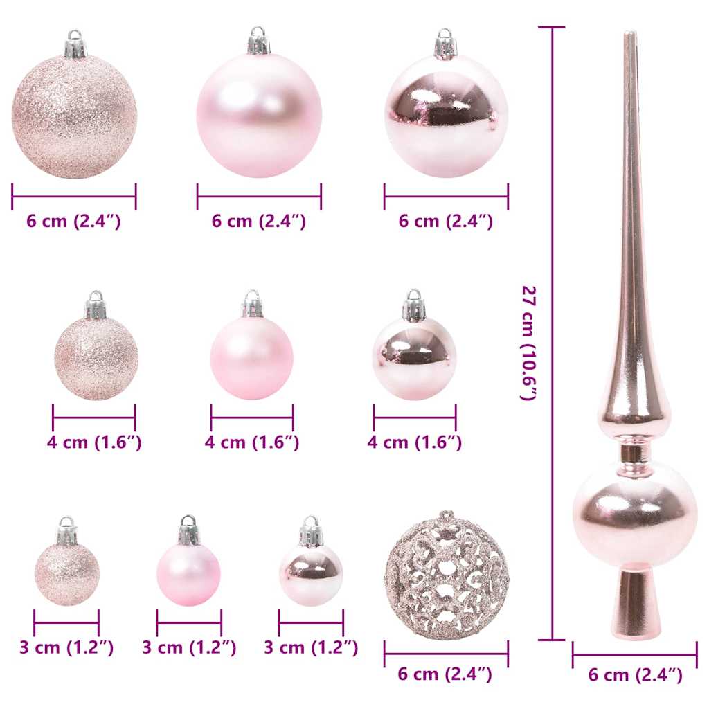 Ensemble de Boules de Noël avec 150 LED 61 pcs Rose Plastique - XIOS