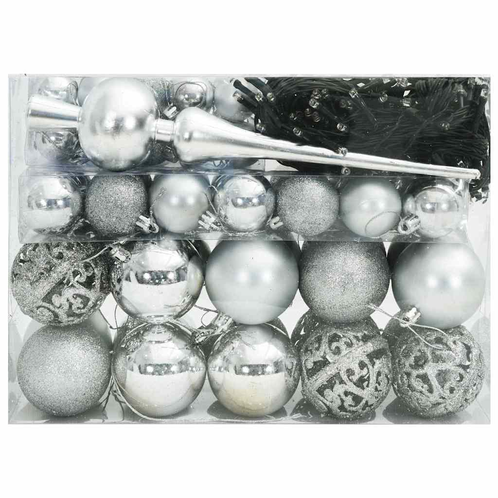 Ensemble de Boules de Noël avec 150 LED 61 pcs Argent Plastique - XIOS