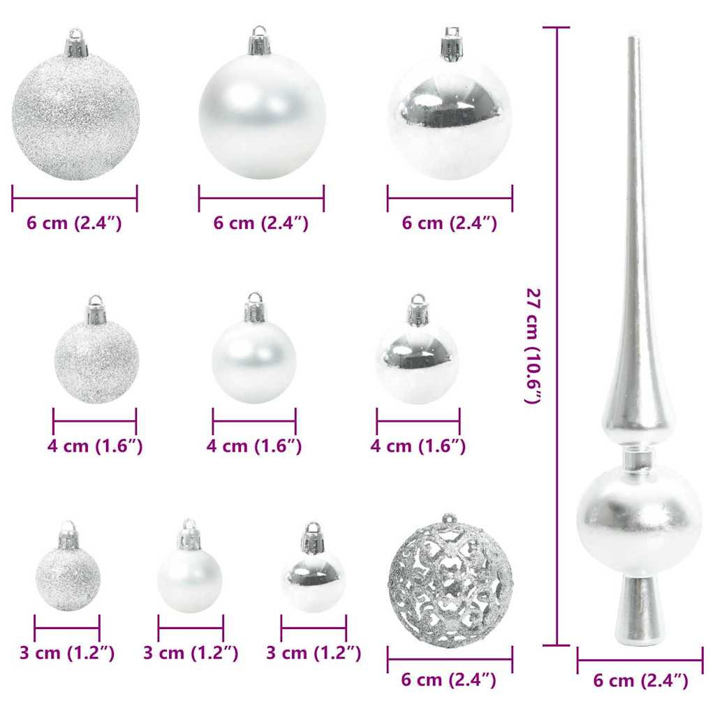 Ensemble de Boules de Noël 120 pcs Argent Plastique - XIOS