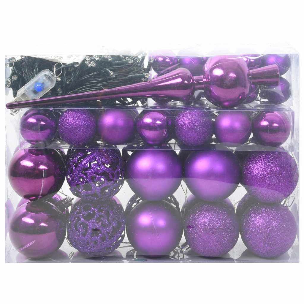 Ensemble de Boules de Noël avec 150 LED 61 pcs Lilas Plastique - XIOS