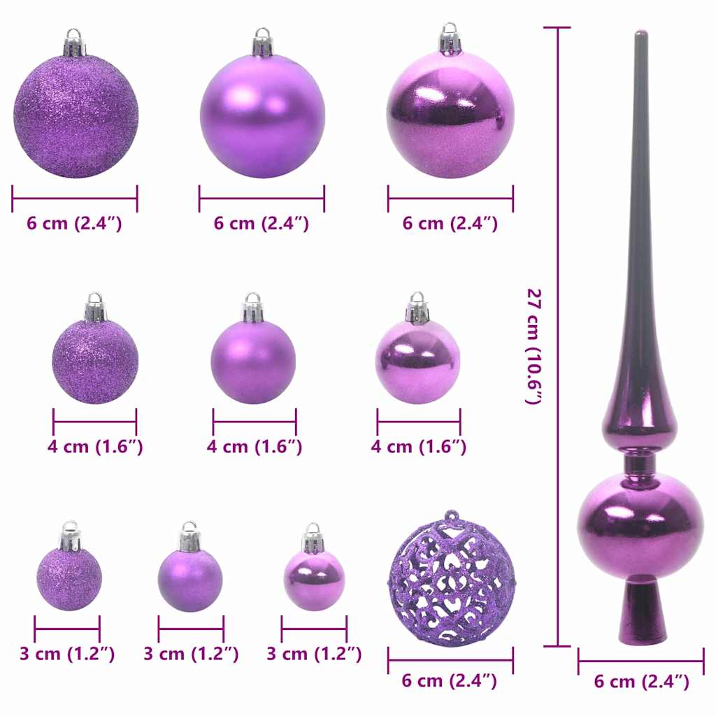 Ensemble de Boules de Noël avec 150 LED 61 pcs Lilas Plastique - XIOS