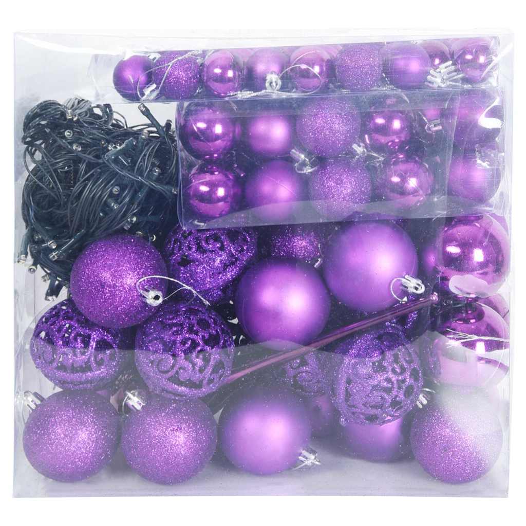 Ensemble de Boules de Noël avec 300 LED 120 pcs Lilas Plastique - XIOS