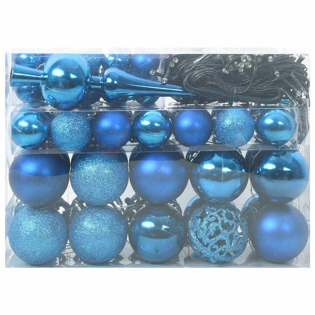 Ensemble de Boules de Noël avec 150 LED 61 pcs Bleu Plastique - XIOS