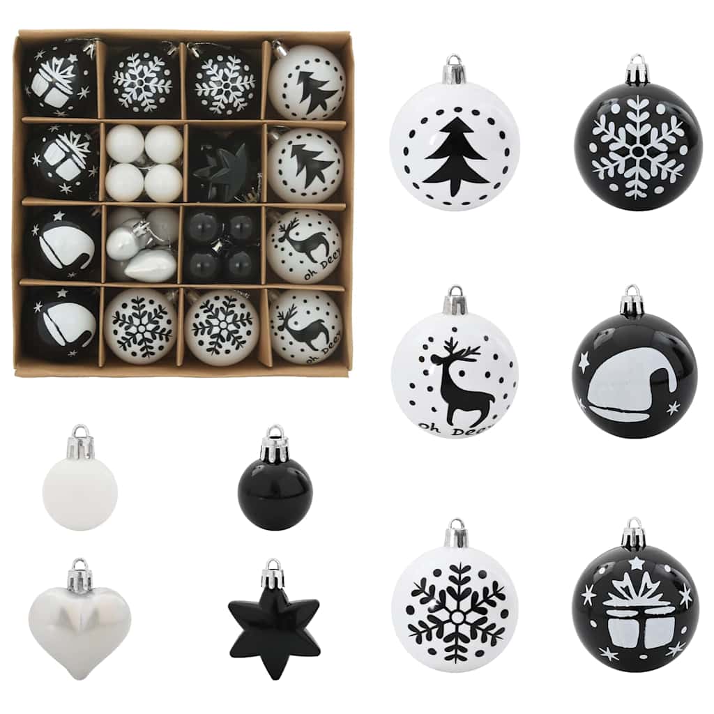 Ensemble de Boules de Noël 40 pcs Noir et Blanc Plastique - XIOS