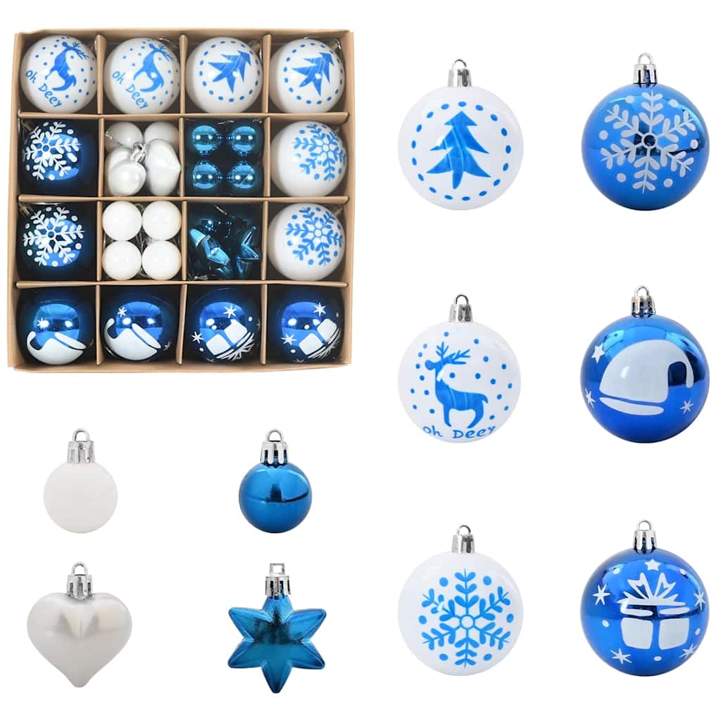 Ensemble de Boules de Noël 40 pcs Bleu et Blanc Plastique - XIOS