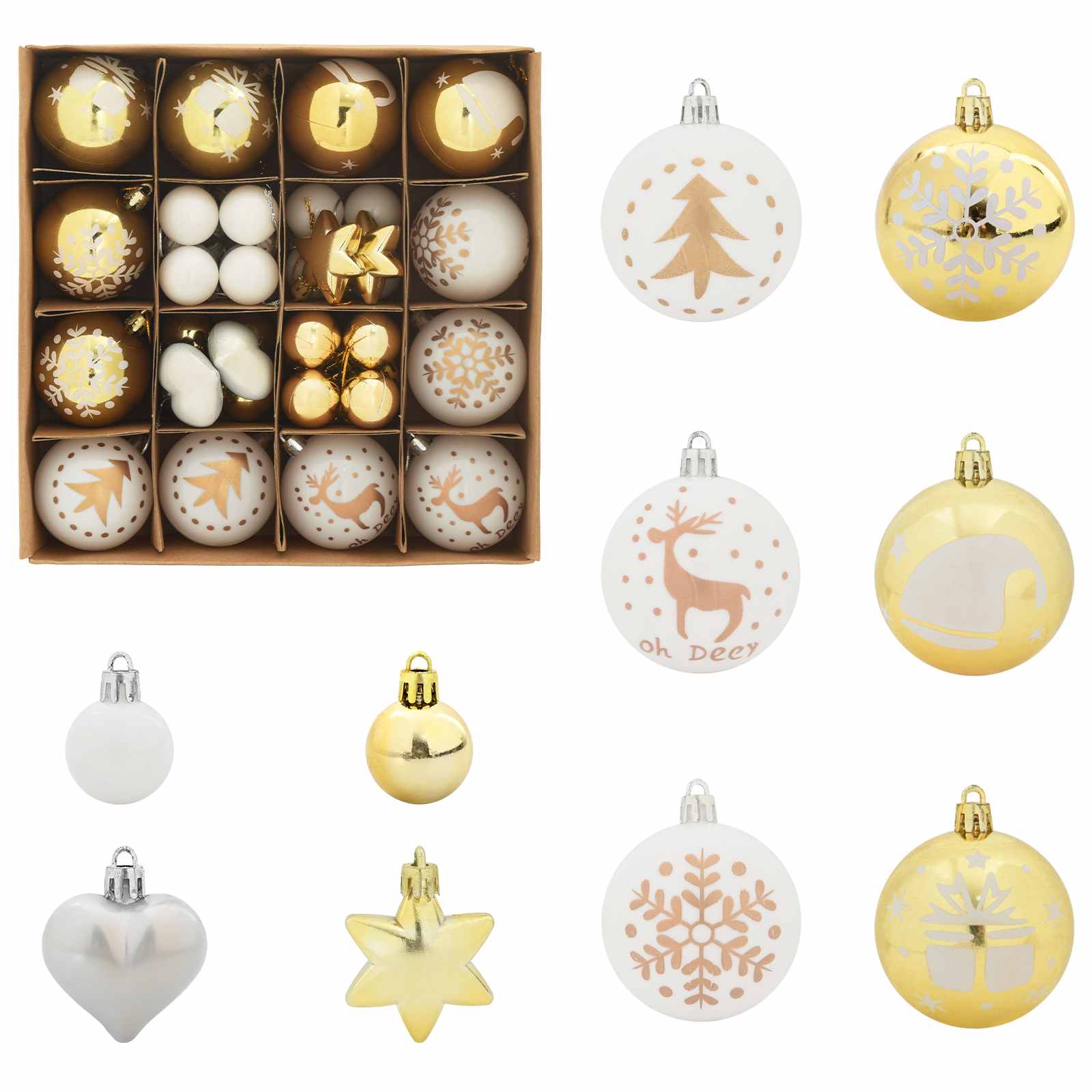 Ensemble de Boules de Noël 40 pcs Blanc et or Plastique - XIOS