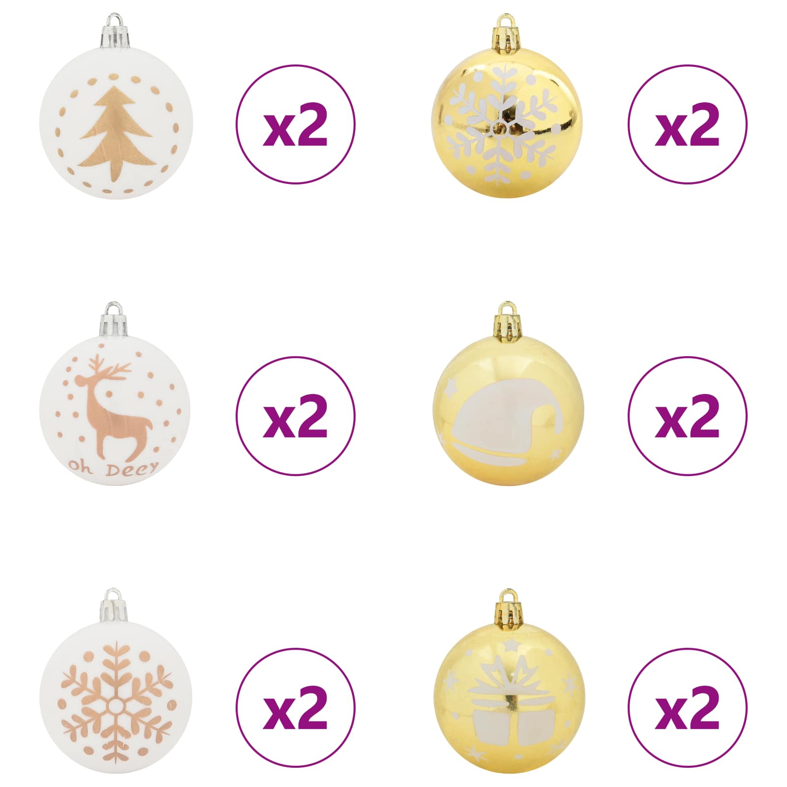 Ensemble de Boules de Noël 40 pcs Blanc et or Plastique - XIOS