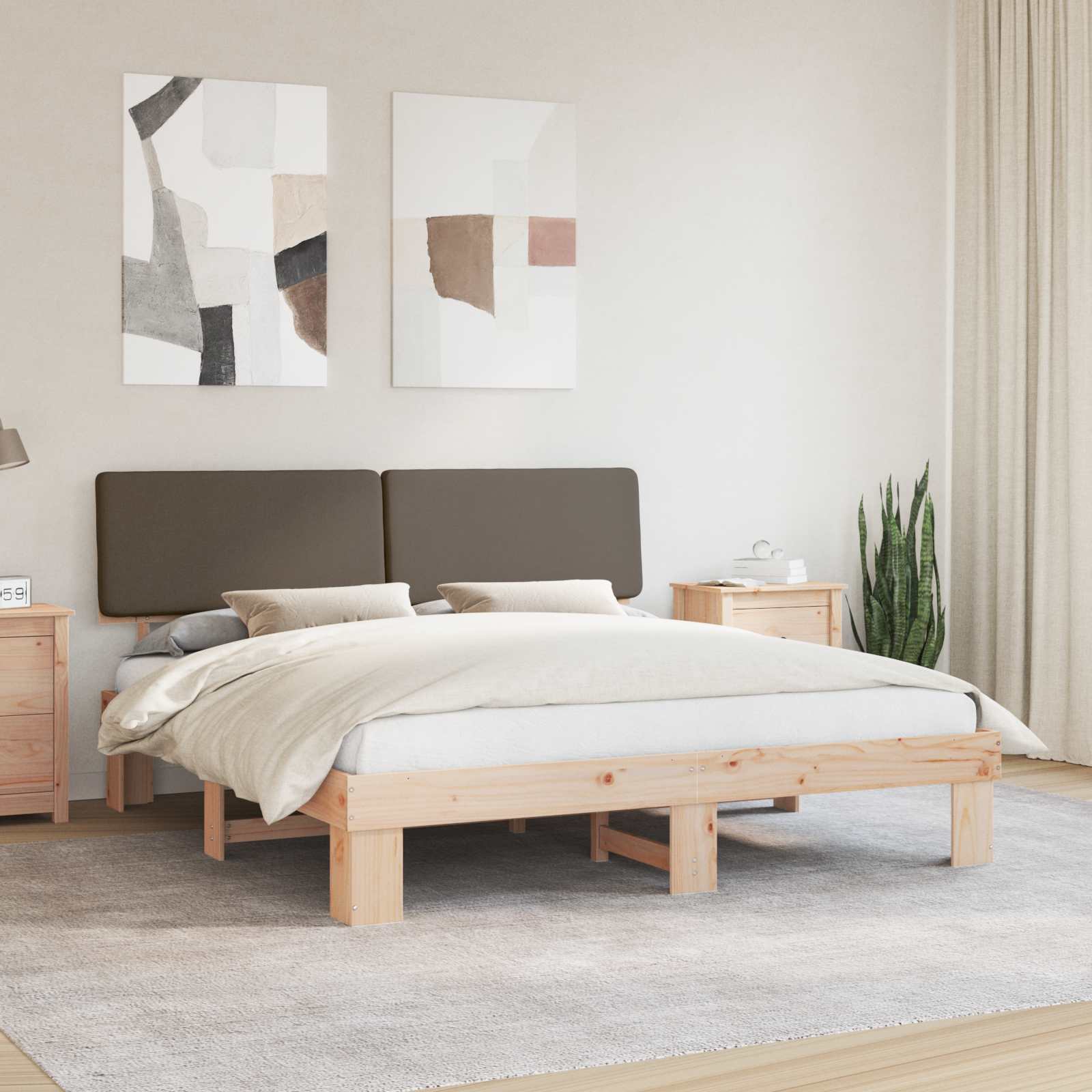 Cadre de lit avec tête de lit rembourrée Taupe 200 x 200 cm - XIOS