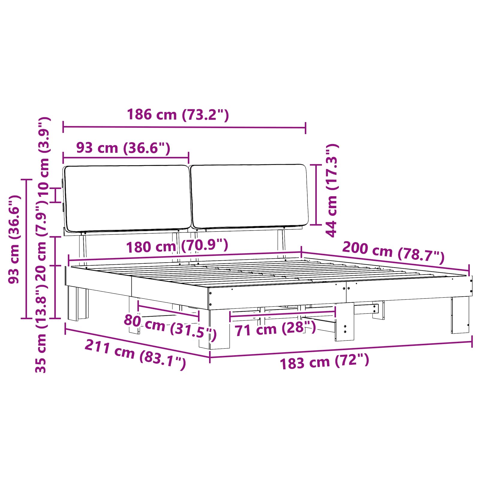 Cadre de lit avec tête de lit rembourrée Gris clair - XIOS