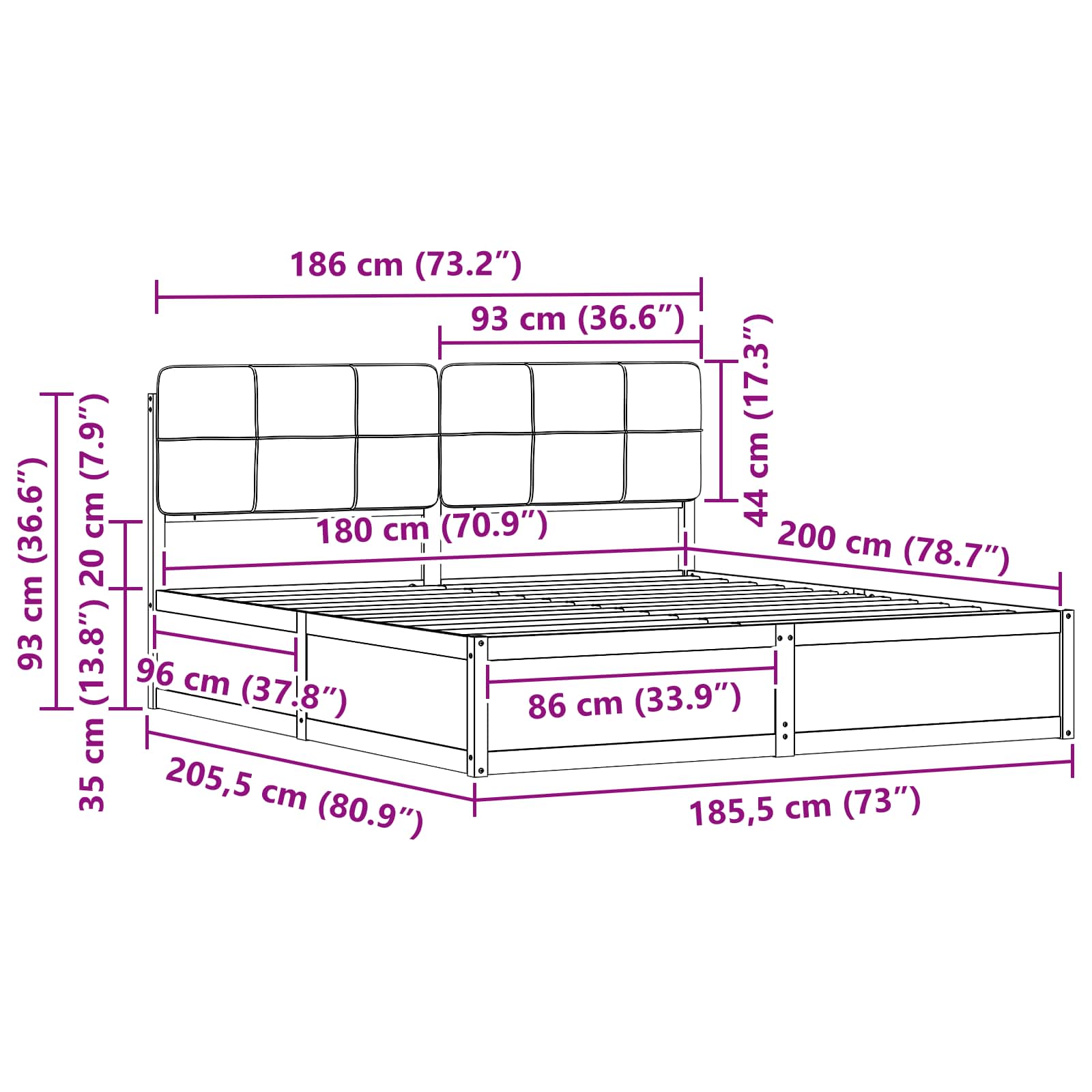 Cadre de lit avec tête de lit rembourrée Taupe 180 x 200 cm - XIOS