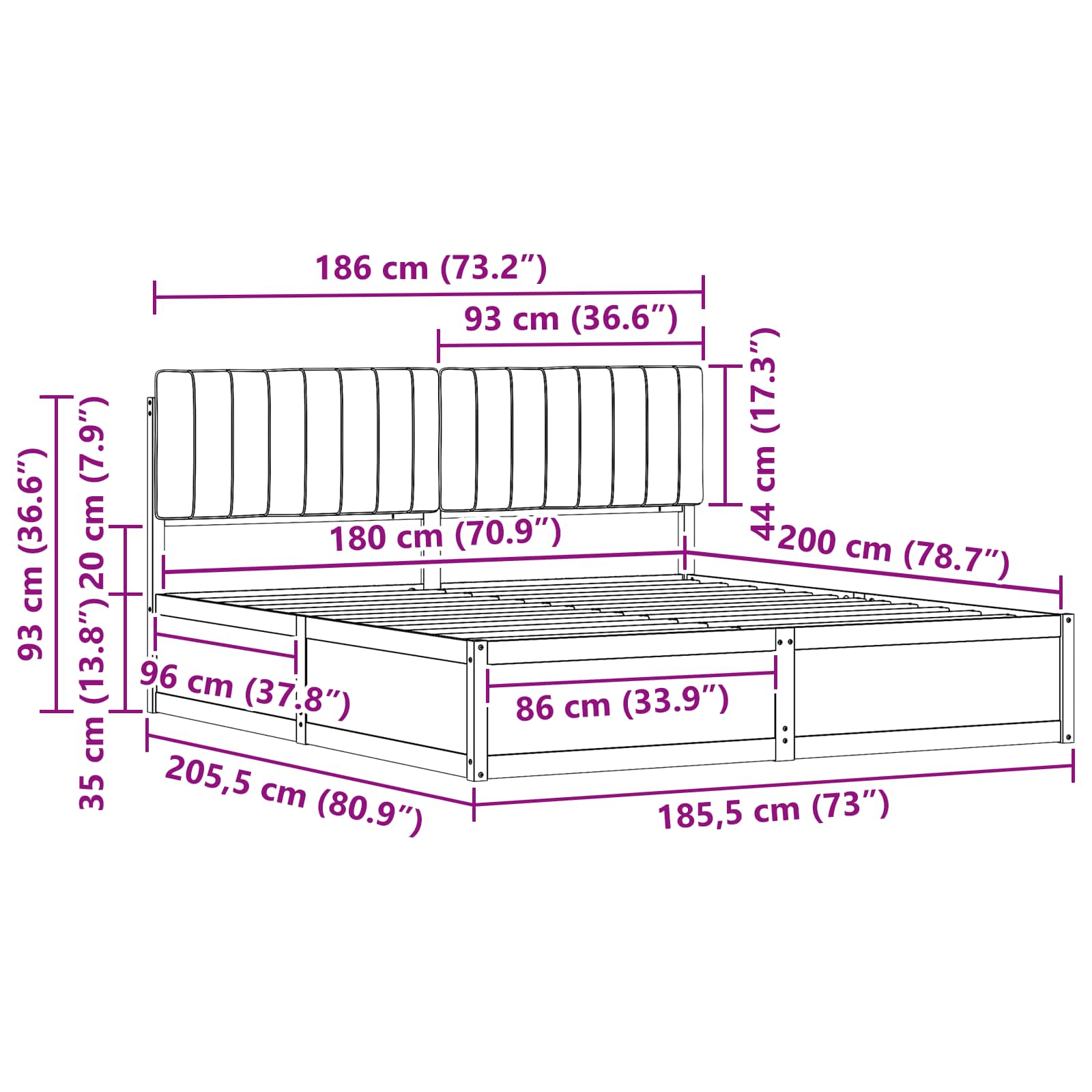 Cadre de lit avec tête de lit rembourrée Gris foncé - XIOS
