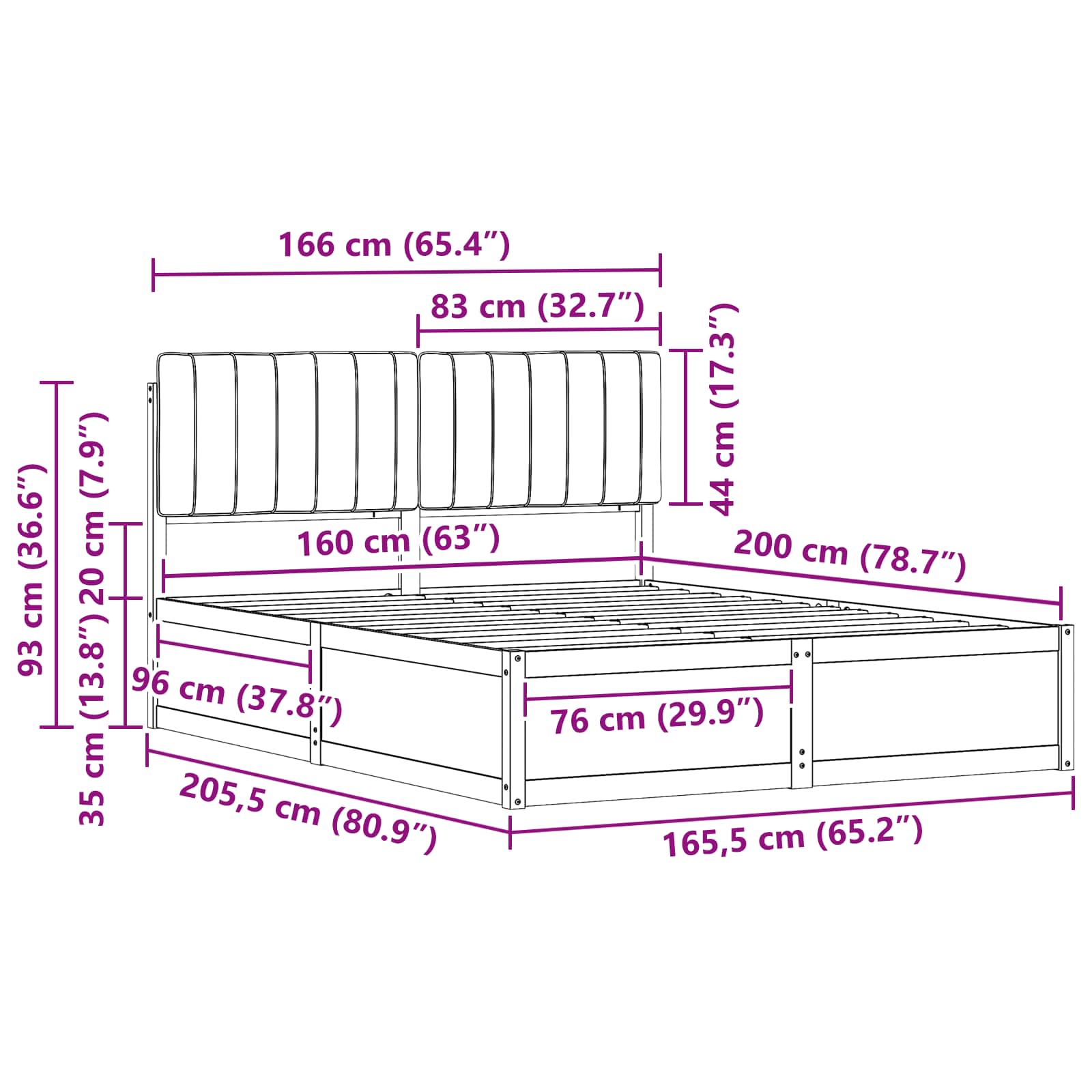 Cadre de lit avec tête de lit rembourrée Noir 160 x 200 cm - XIOS