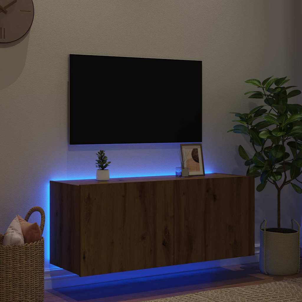 Meuble TV mural Montage mural Chêne artisanal 100 x 35 x 41 cm - XIOS