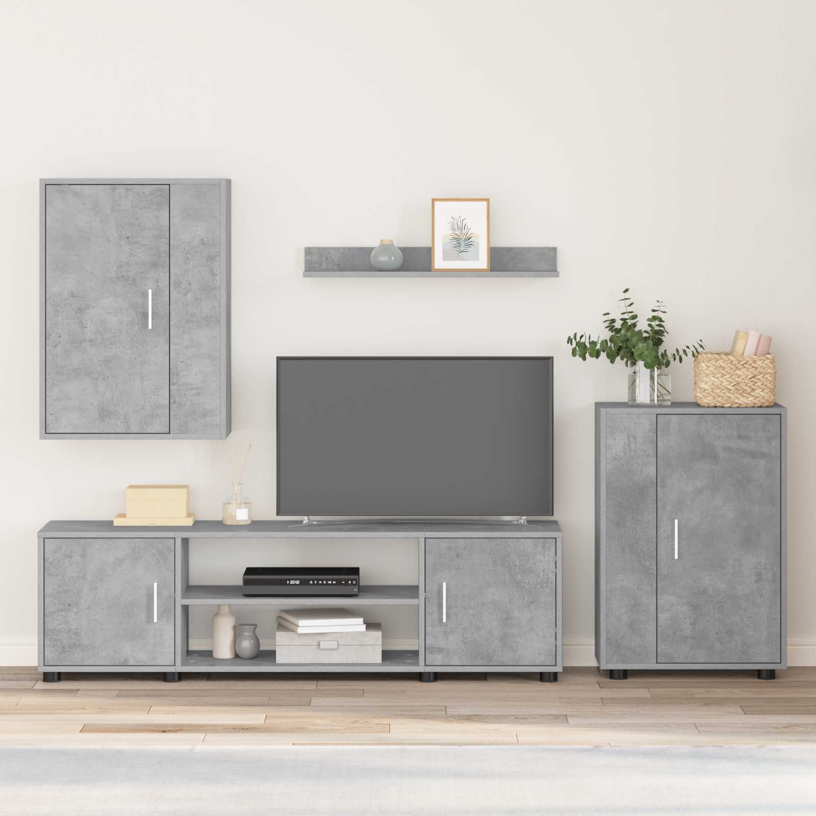 Ensemble meuble TV 4 pcs Gris béton Bois d'ingénierie - XIOS