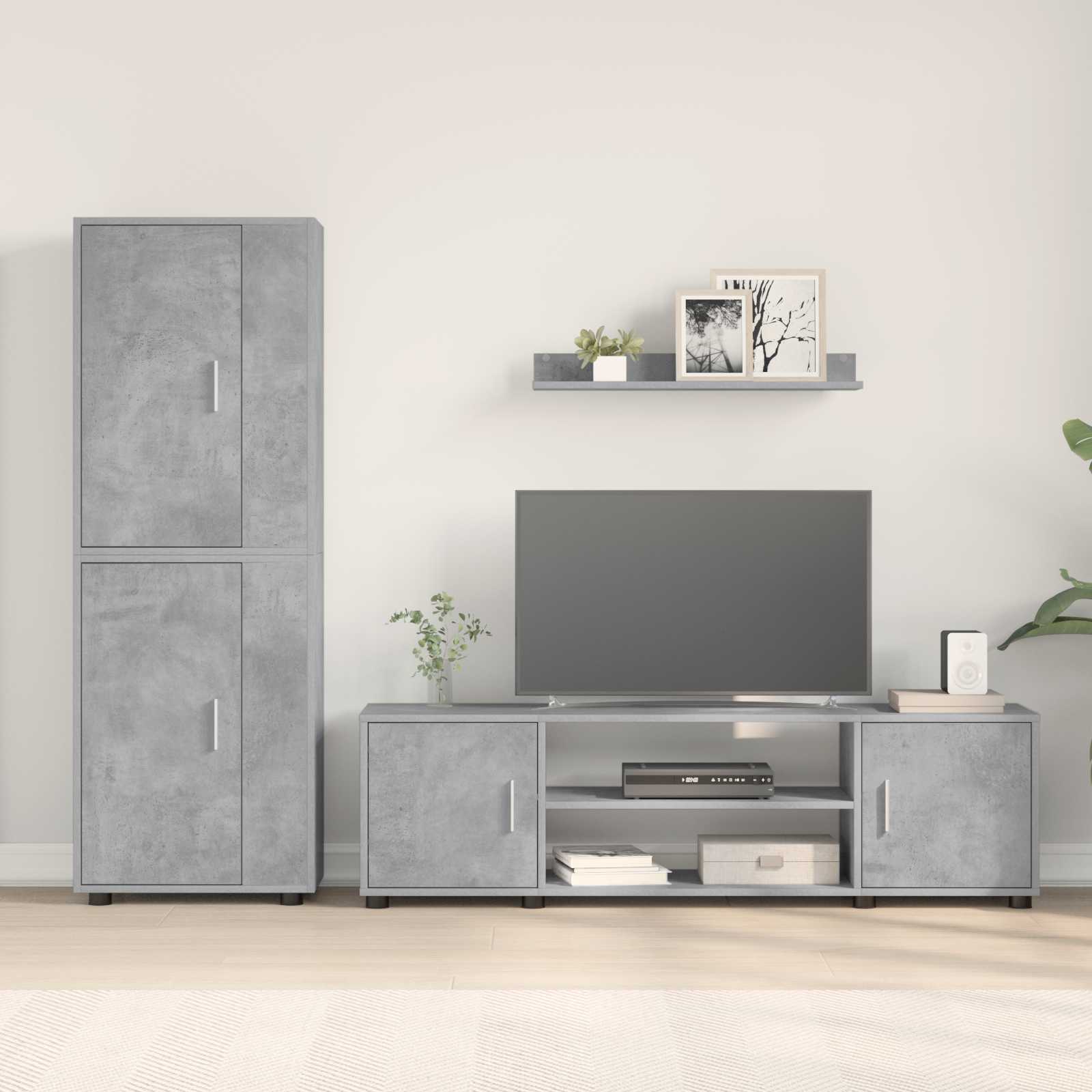 Ensemble meuble TV 4 pcs Gris béton Bois d'ingénierie - XIOS