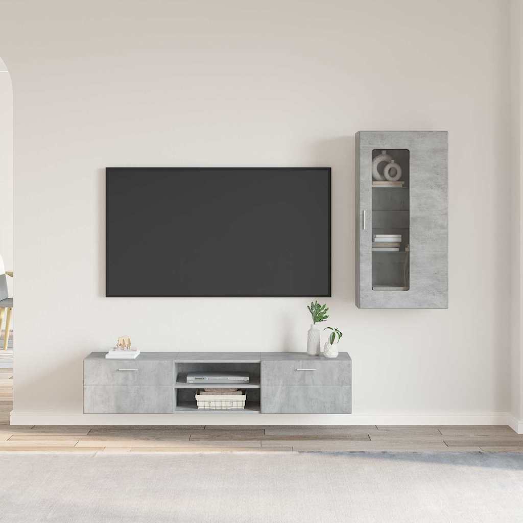 Ensemble meuble TV avec tiroir Gris béton Bois d'ingénierie - XIOS