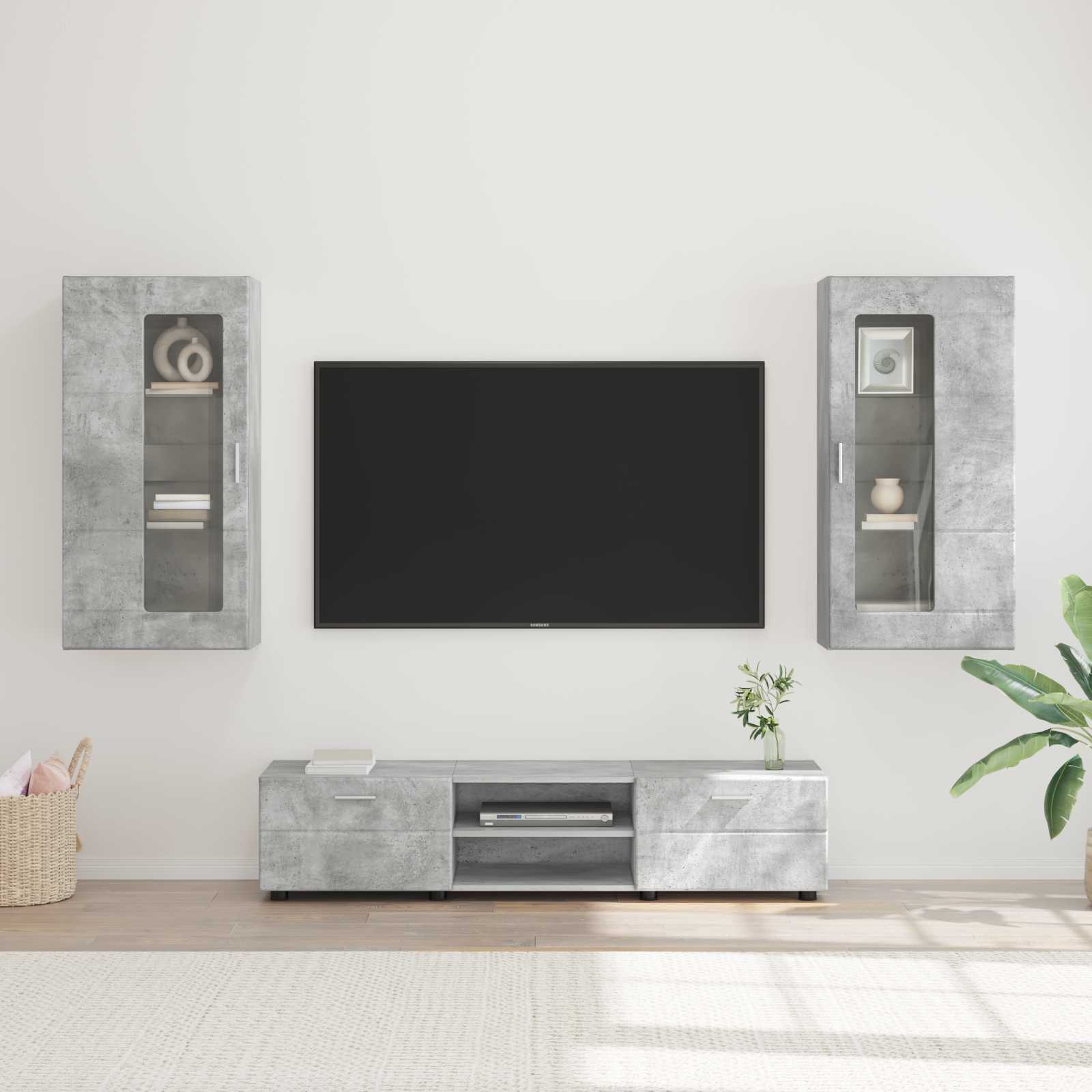 Ensemble meuble TV FLORIN 3 pcs Gris béton Bois d'ingénierie - XIOS