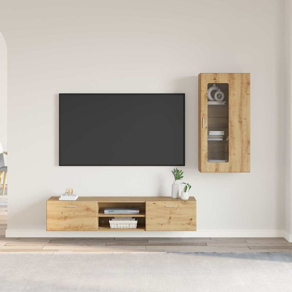 Ensemble meuble TV avec porte Chêne artisanal Bois d'ingénierie - XIOS