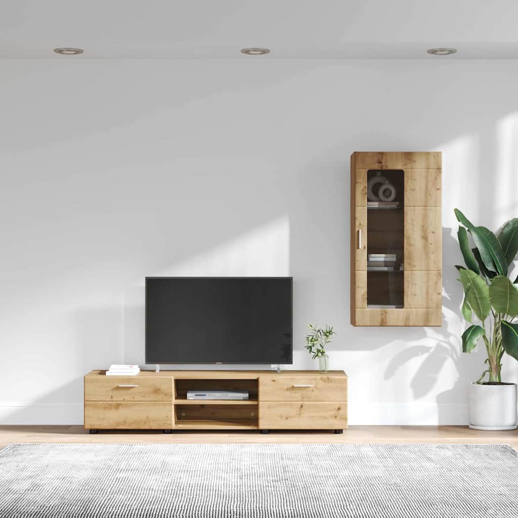 Ensemble meuble TV avec porte Chêne artisanal Bois d'ingénierie - XIOS
