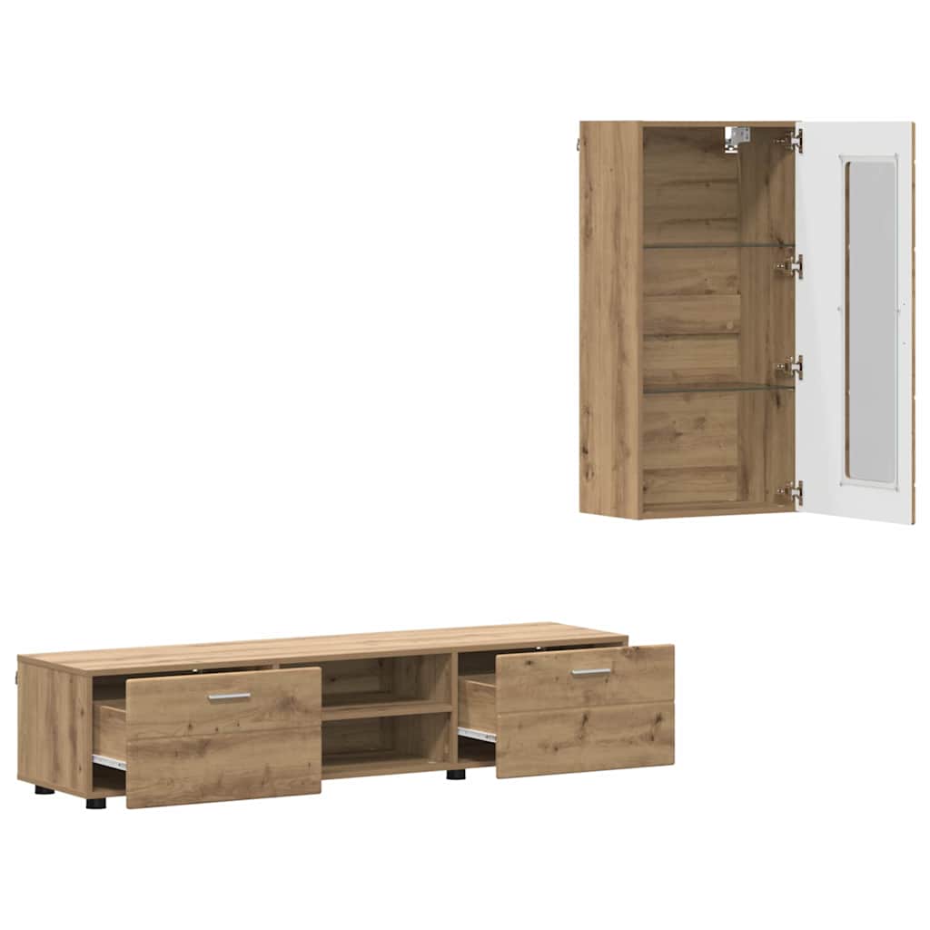 Ensemble meuble TV avec porte Chêne artisanal Bois d'ingénierie - XIOS