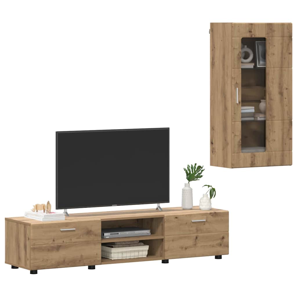 Ensemble meuble TV avec porte Chêne artisanal Bois d'ingénierie - XIOS