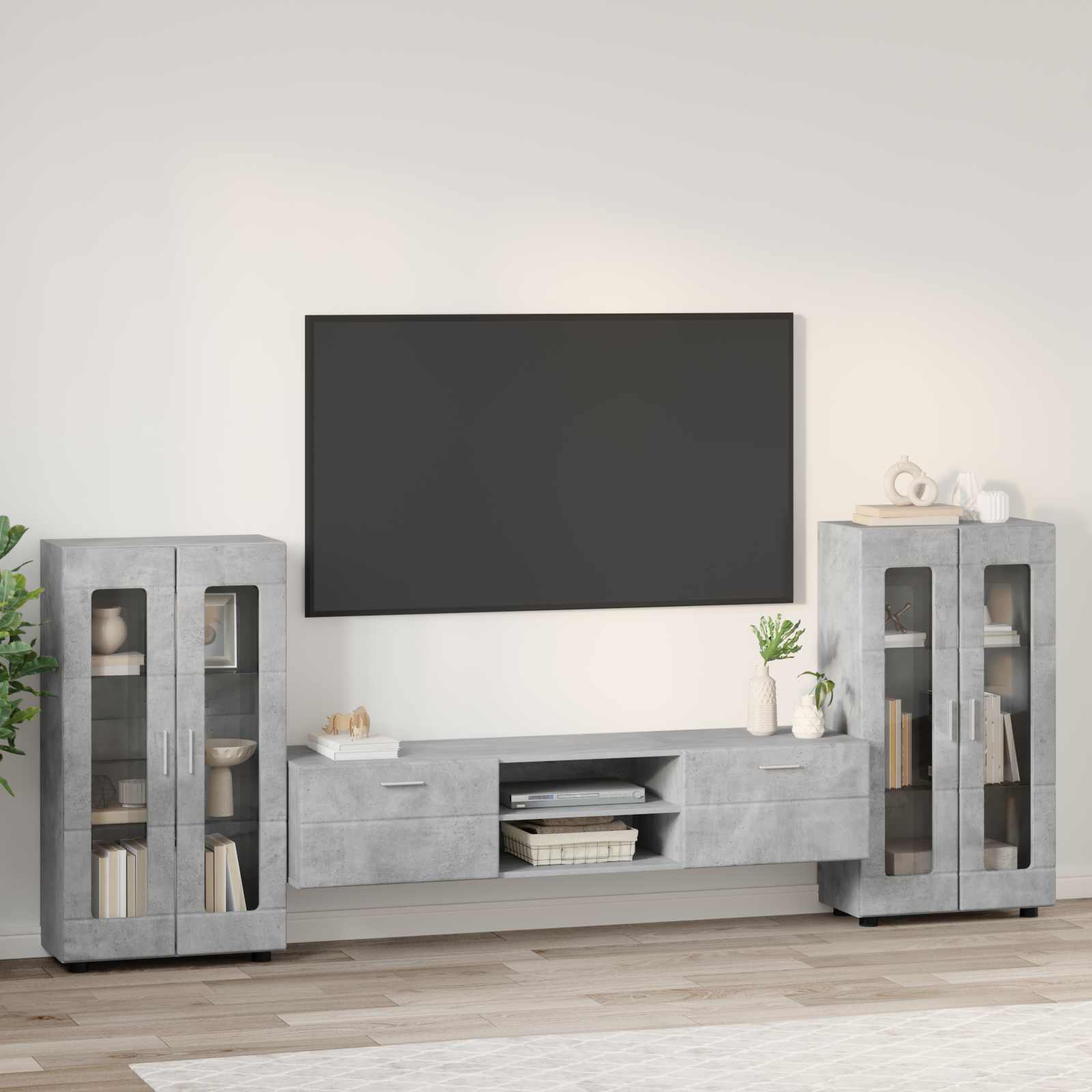 Ensemble meuble TV FLORIN 3 pcs Gris béton Bois d'ingénierie
