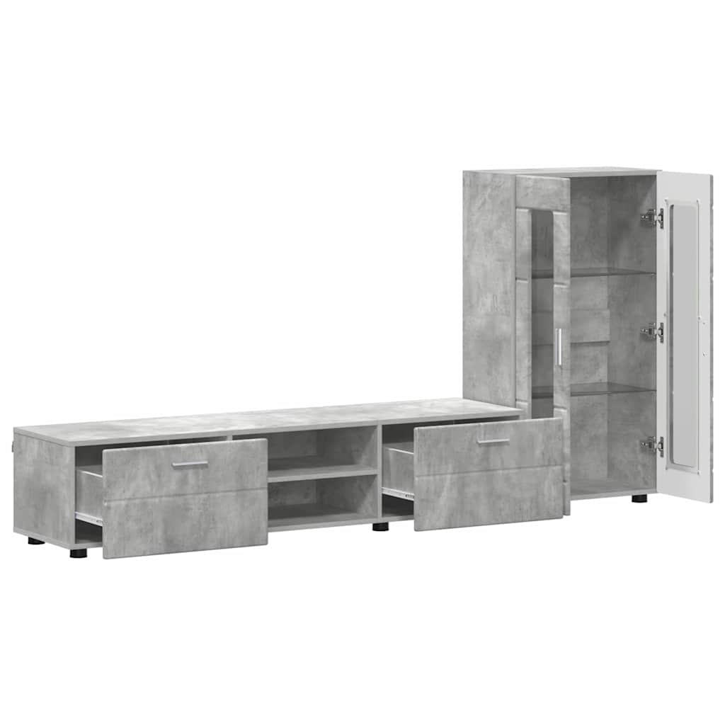Ensemble meuble TV avec tiroir Gris béton Bois d'ingénierie - XIOS