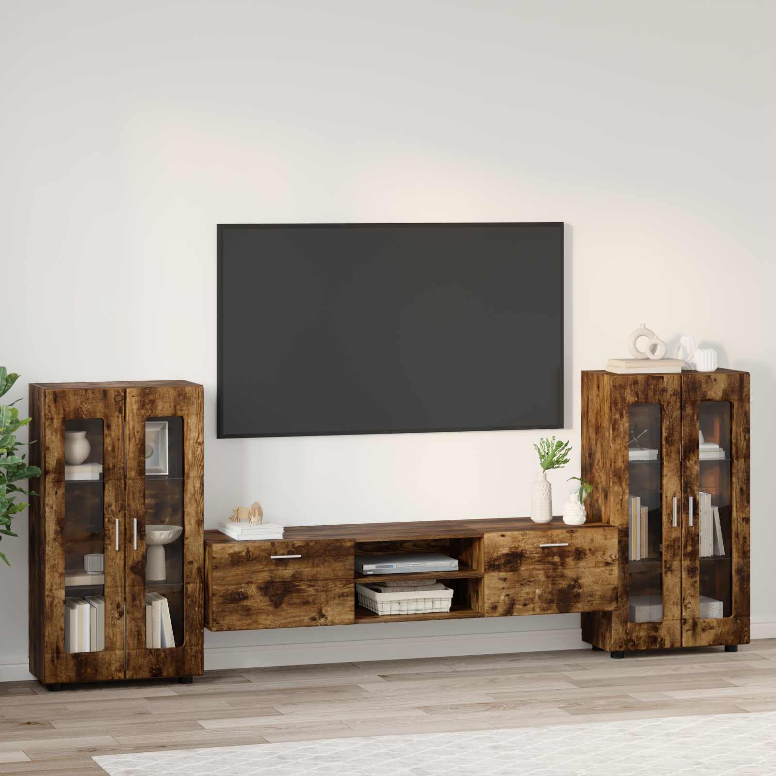 Ensemble meuble TV FLORIN 3 pcs Chêne fumé Bois d'ingénierie
