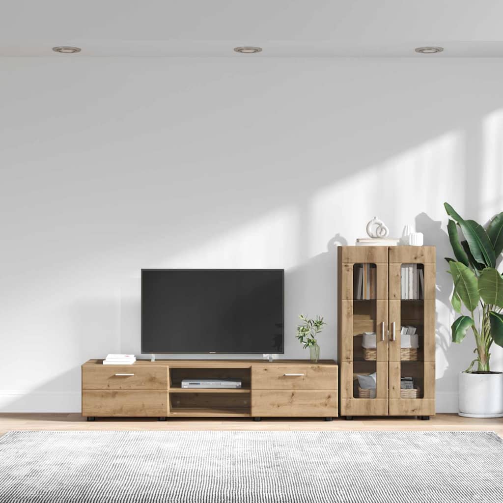 Ensemble meuble TV avec porte Chêne artisanal Bois d'ingénierie - XIOS