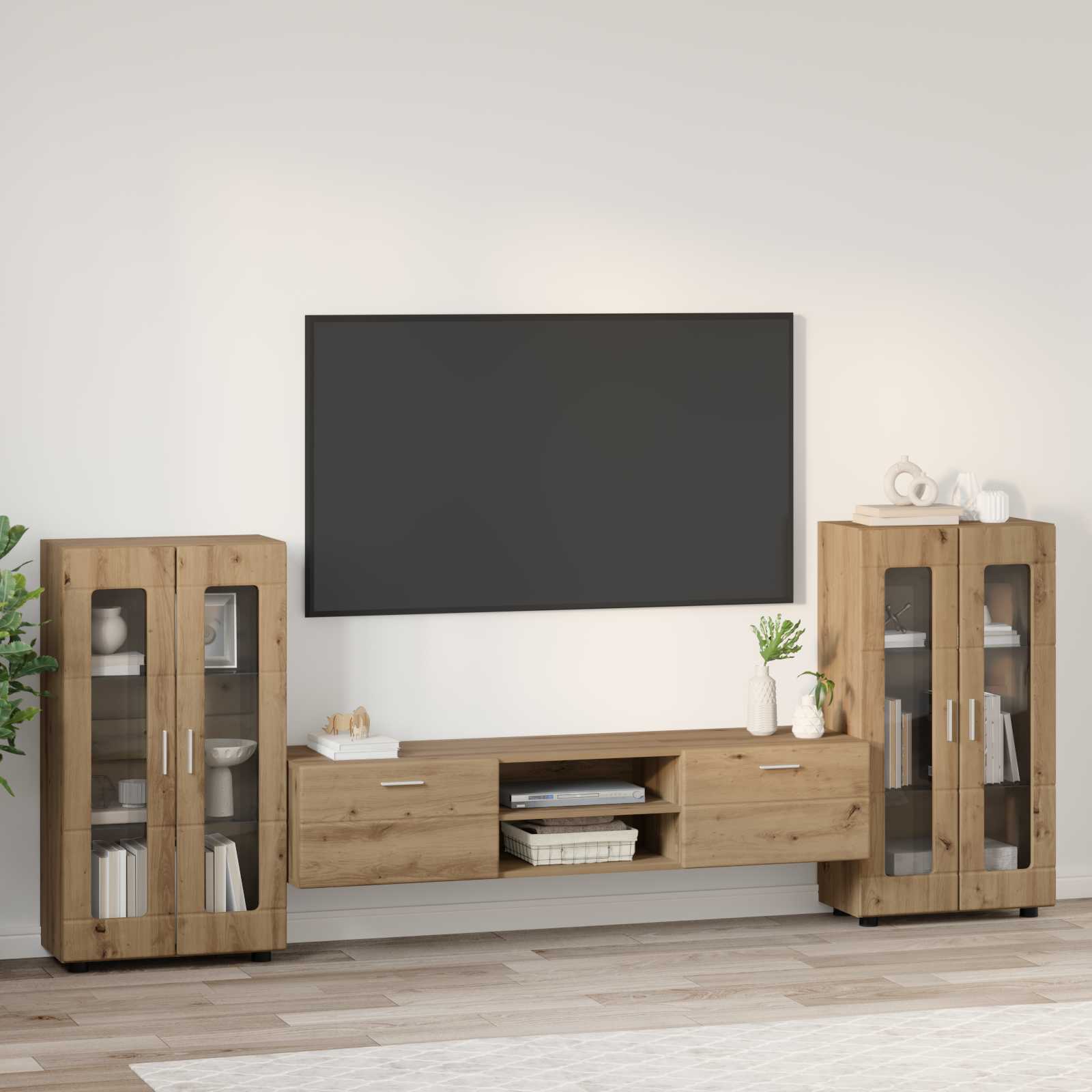 Ensemble meuble TV avec tiroir FLORIN 3 pcs Chêne artisanal - XIOS