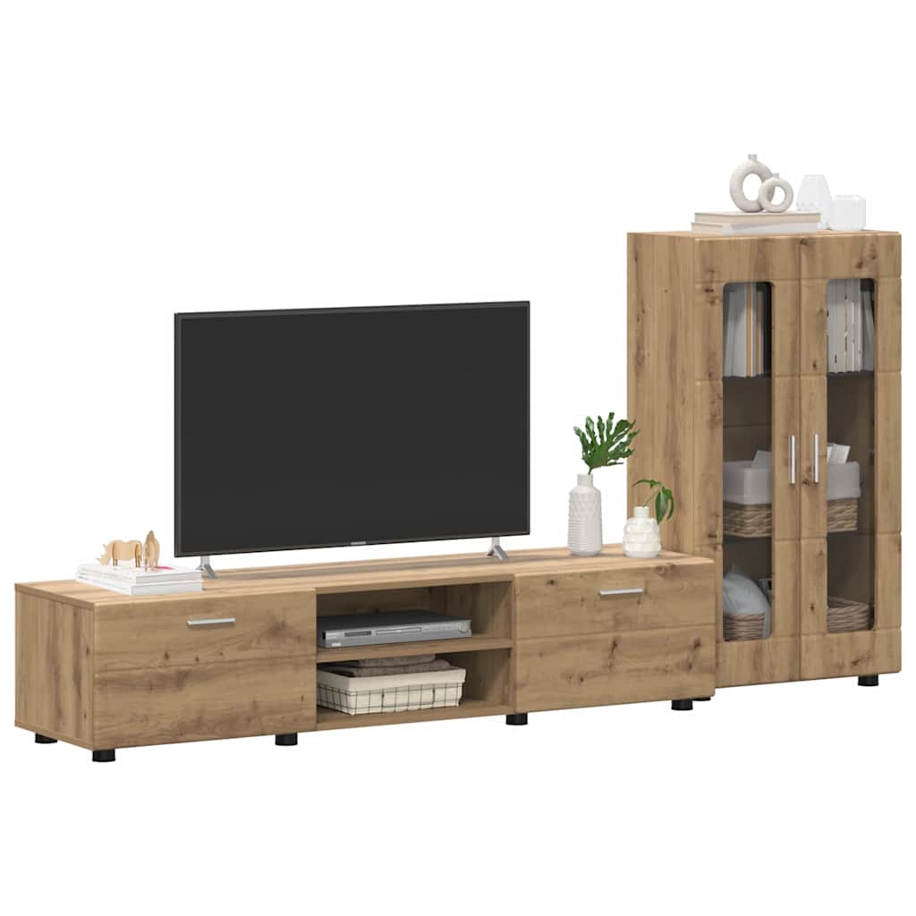 Ensemble meuble TV avec porte Chêne artisanal Bois d'ingénierie - XIOS
