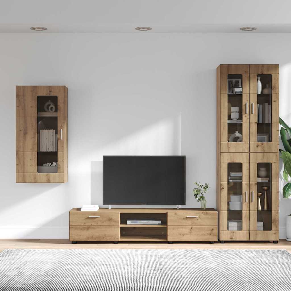 Ensemble meuble TV avec porte Chêne artisanal Bois d'ingénierie - XIOS