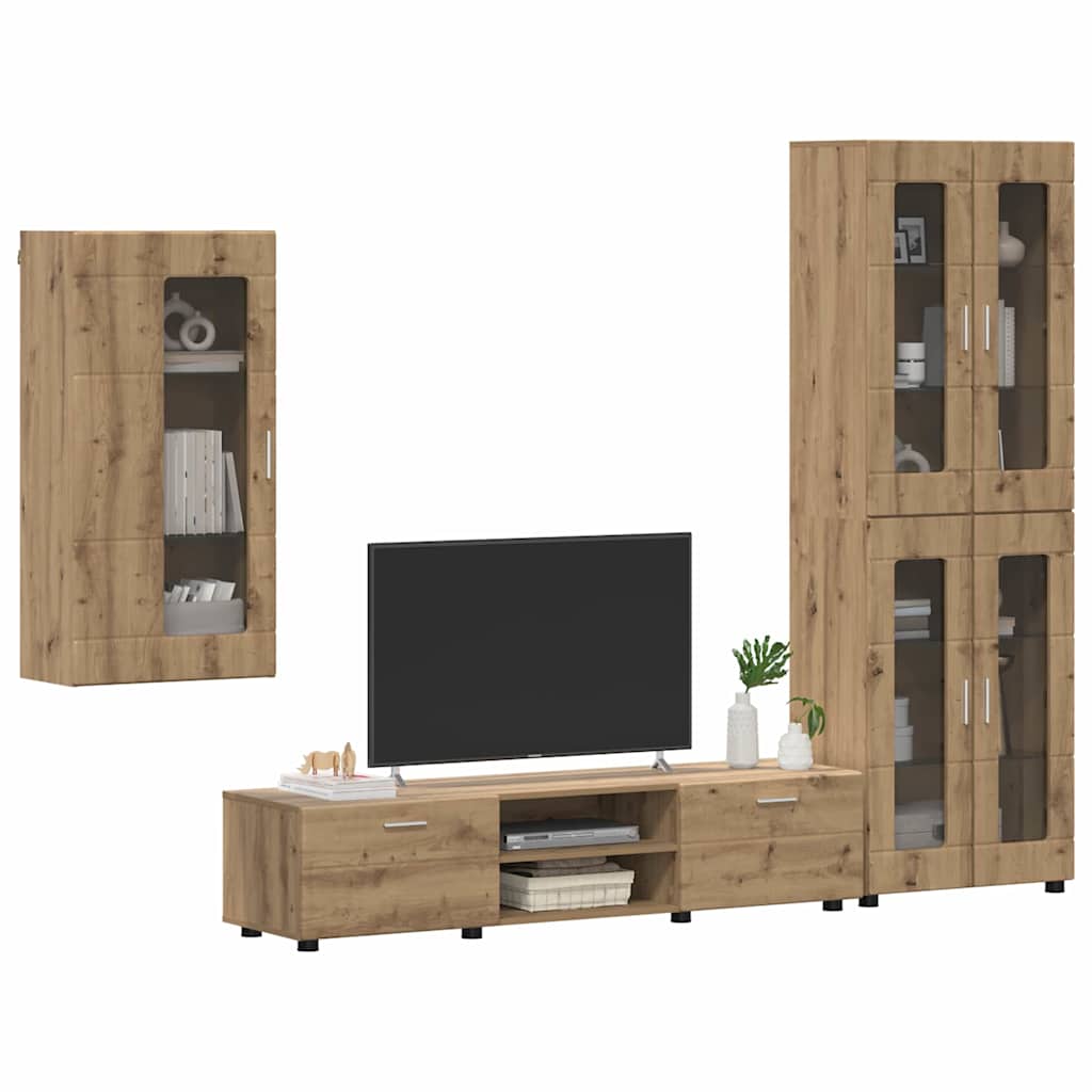 Ensemble meuble TV avec porte Chêne artisanal Bois d'ingénierie - XIOS