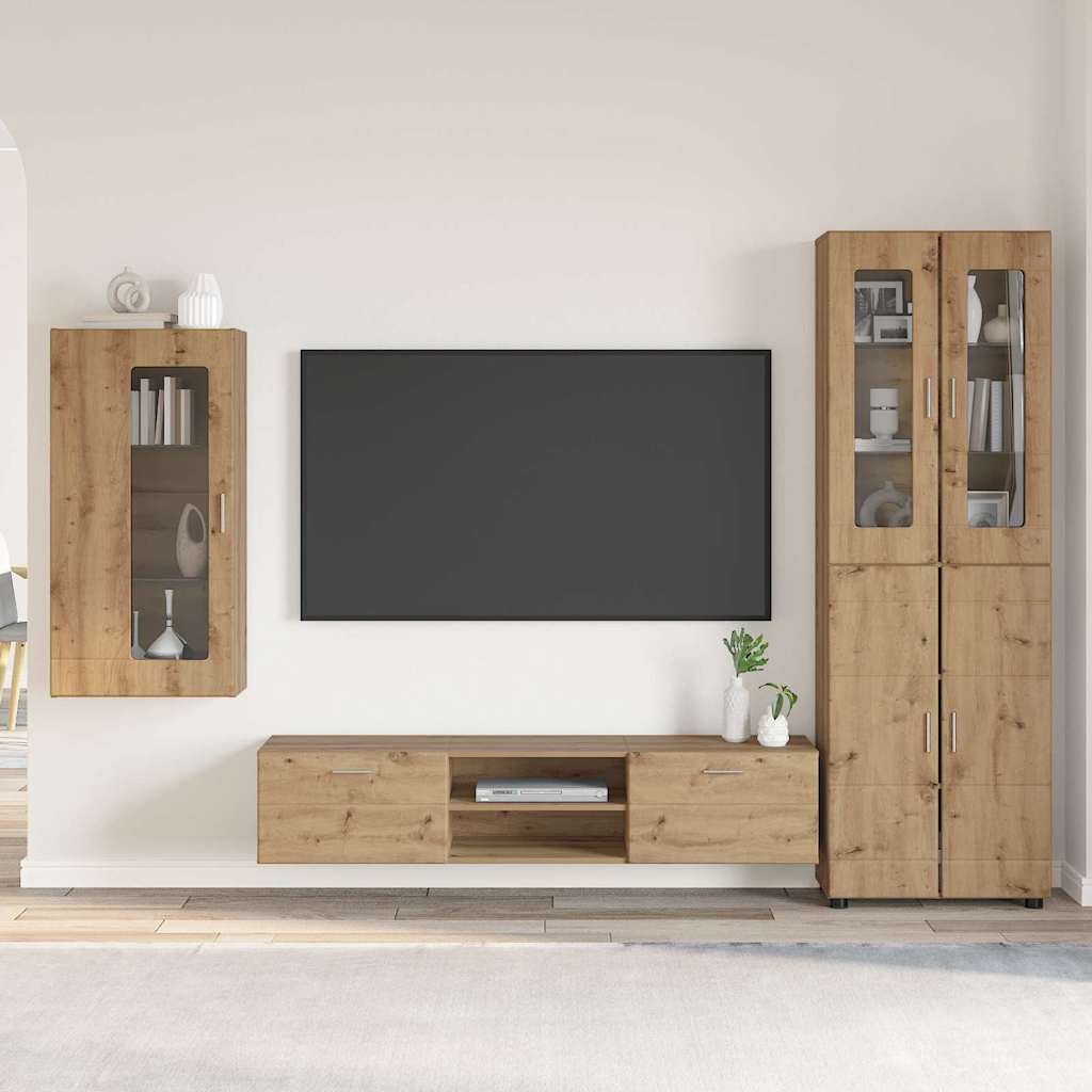 Ensemble meuble TV avec porte Chêne artisanal Bois d'ingénierie - XIOS