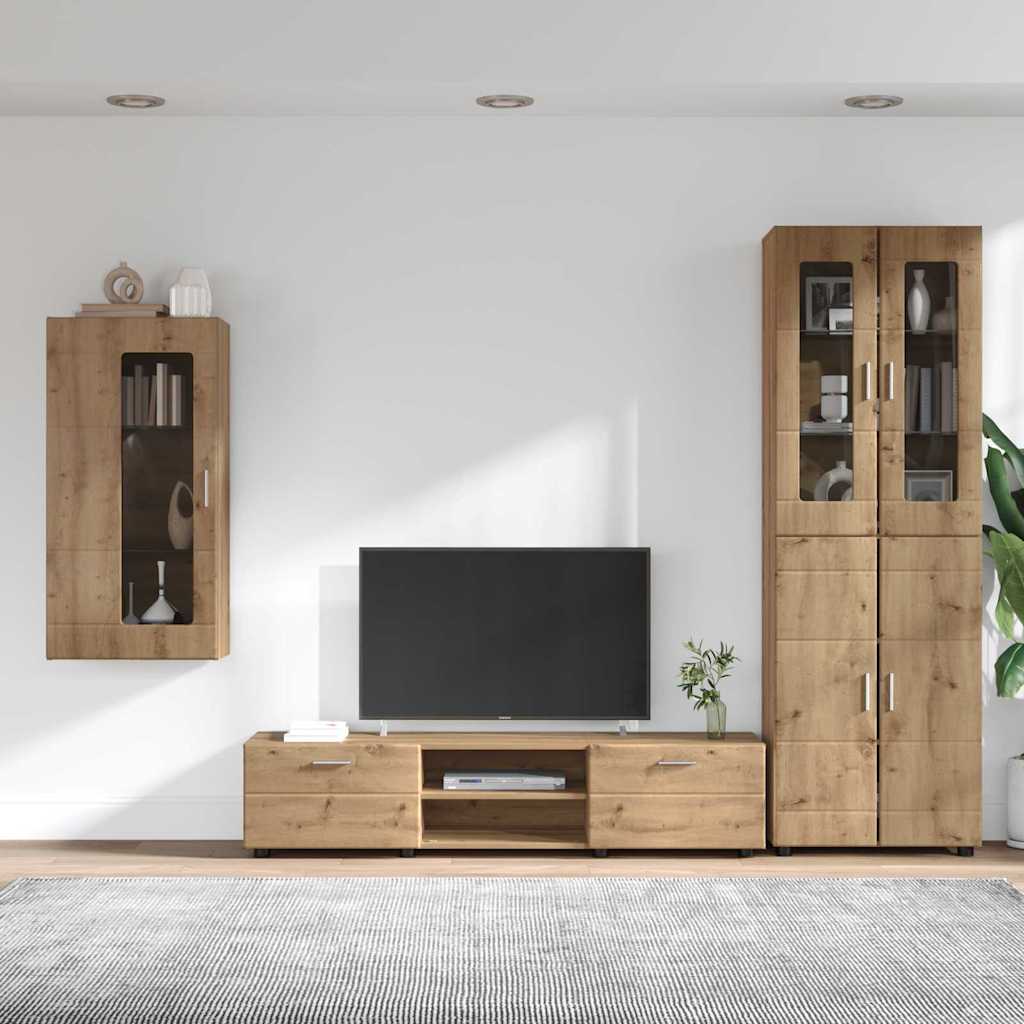Ensemble meuble TV avec porte Chêne artisanal Bois d'ingénierie - XIOS